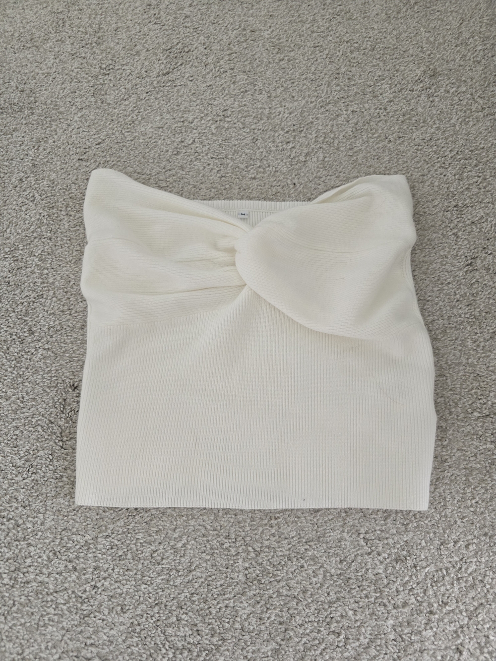 Cream Twist-Front Ribbed Strapless Crop Top Sz Medium Worn 1x